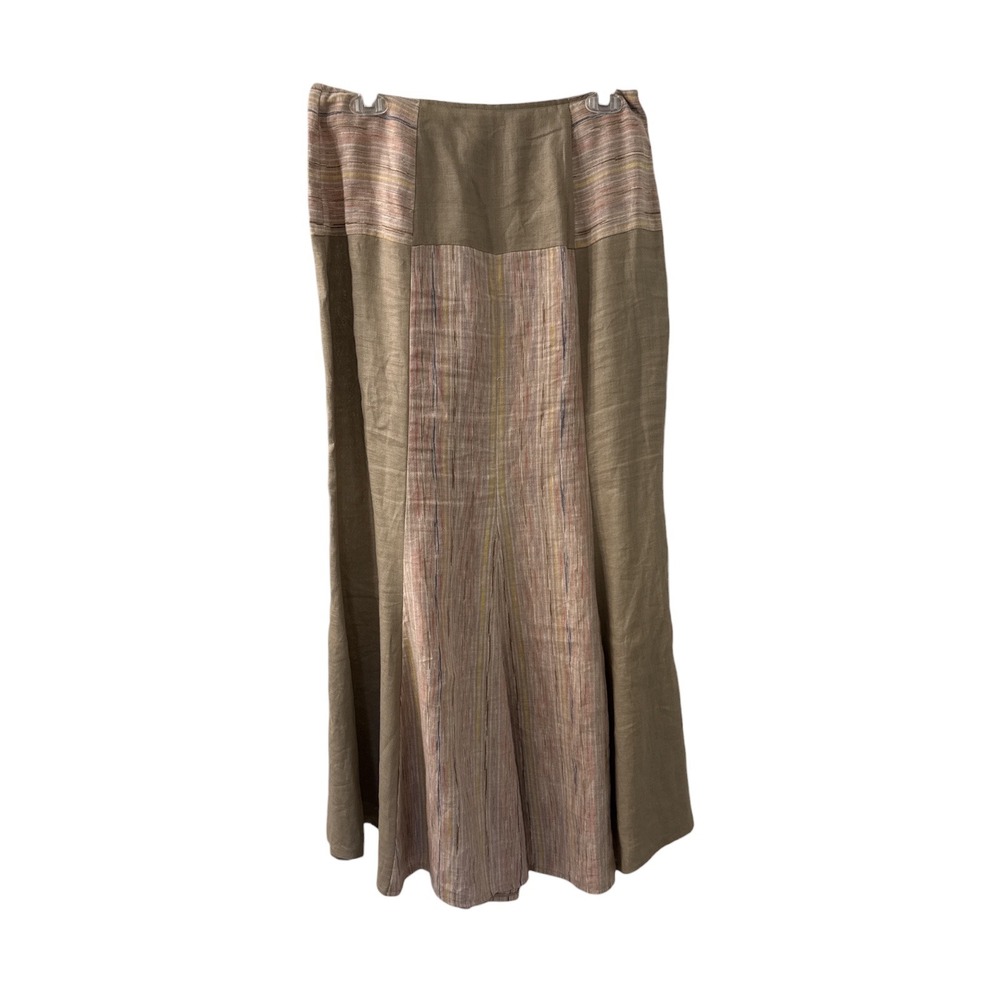 Willi Smith Womens 100% Linen 2 Piece Set Tan Striped Shirt Maxi Skirt Size 6 - Picture 4 of 7